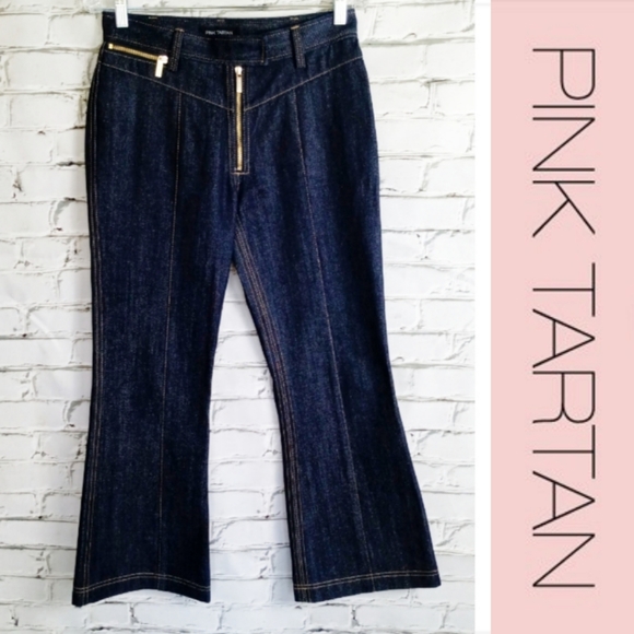 NWOT PINK TARTAN Womens Dark Flare Jeans Size 4 - Picture 1 of 10